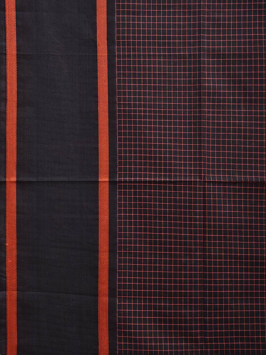 Black Venkatagiri Cotton Saree with Checks and Strips Pallu Design v0084