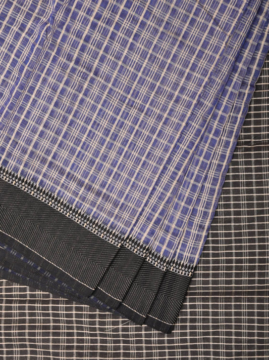 Blue and Black Bamboo Cotton Saree with Checks Design No Blouse bc0242