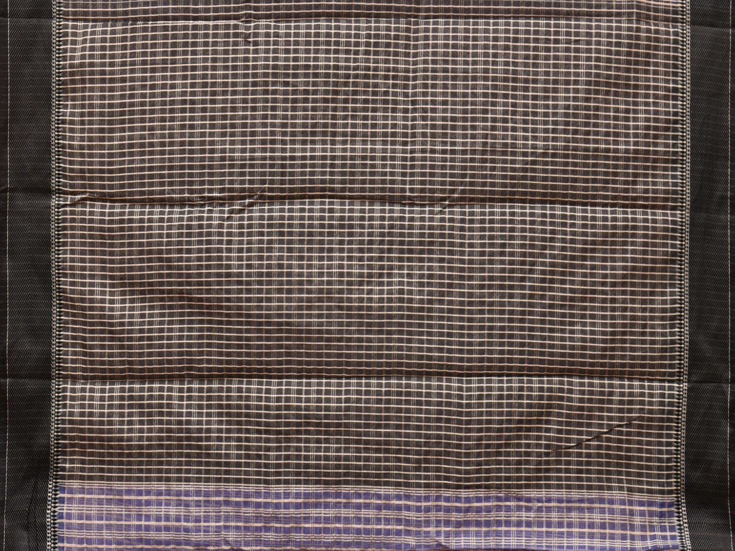 Blue and Black Bamboo Cotton Saree with Checks Design No Blouse bc0242