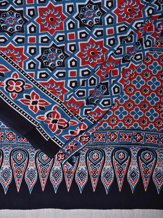 Blue and Black Digital Print Cotton Saree with All Over Geometric Design o0654