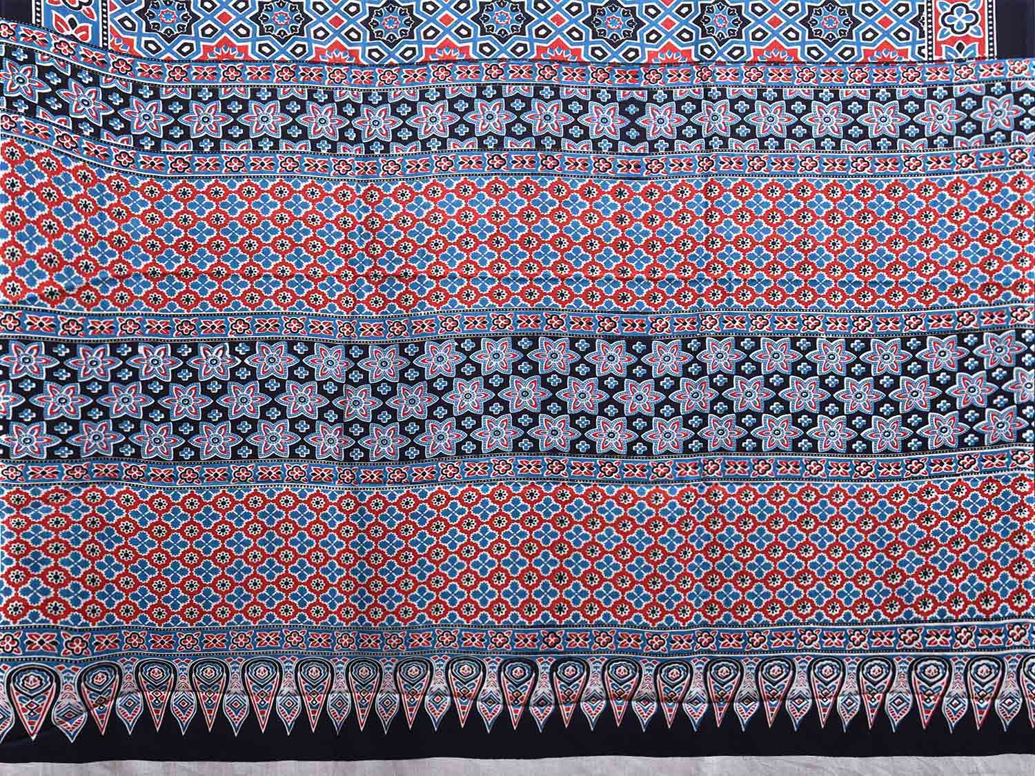 Blue and Black Digital Print Cotton Saree with All Over Geometric Design o0654