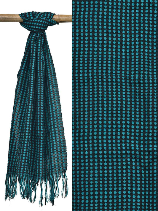 Blue and Black Hand Woven Woolen Shawl Stole with Dots Design ds1861