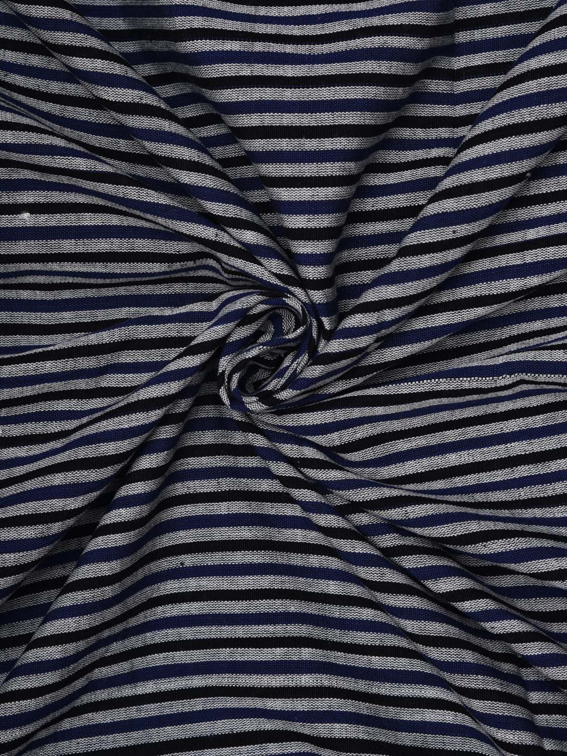 Blue and Black Khadi Cotton Handloom 2.5mts Fabric with Strips Design f0172