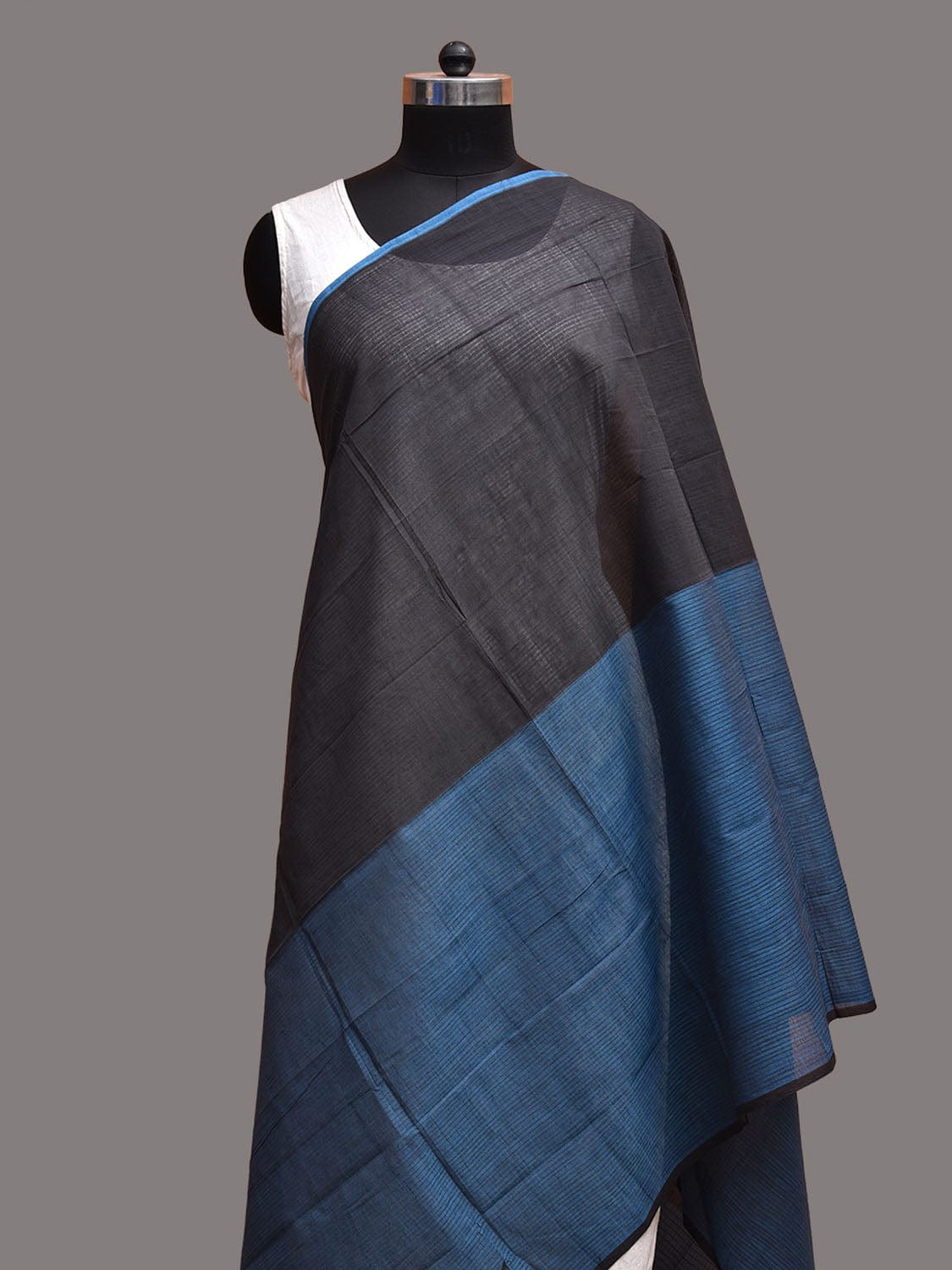 Blue and Black Mangalgiri Cotton Dupatta with Strips Pallu Design ds3731
