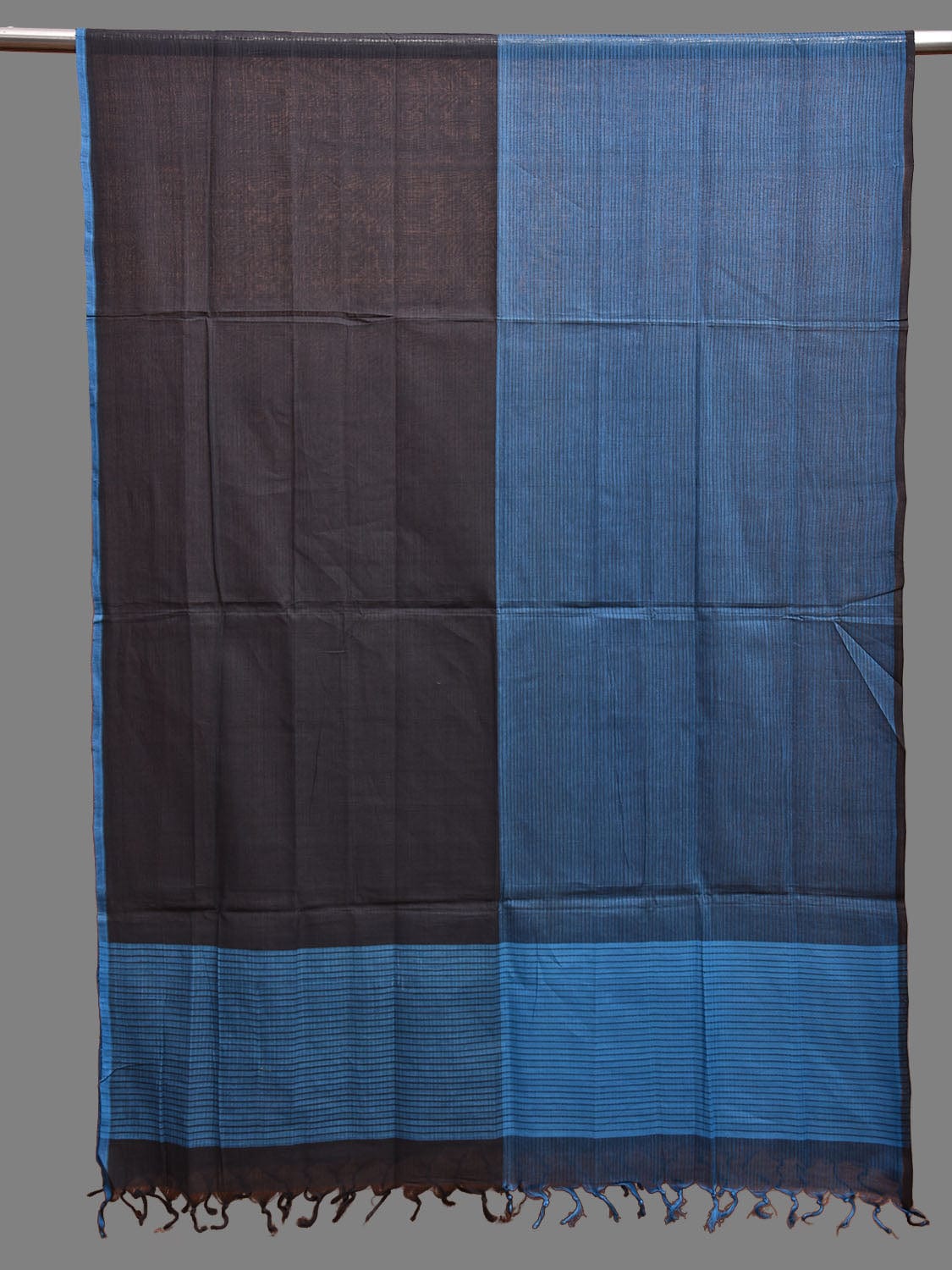 Blue and Black Mangalgiri Cotton Dupatta with Strips Pallu Design ds3731