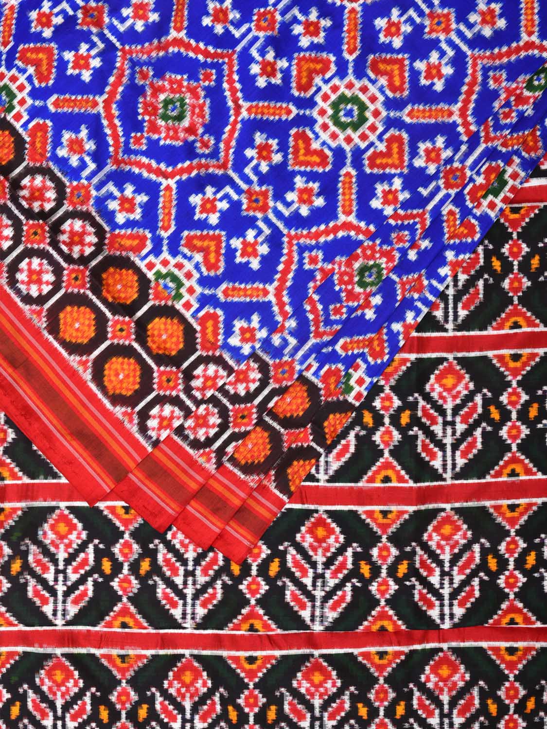 Blue and Black Pochampally Double Ikat Silk Handloom Saree with Panpatola Design i0763