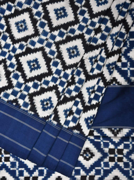 Blue and Black Pochampally Double Ikat Silk Handloom Saree with Telia Design i0592