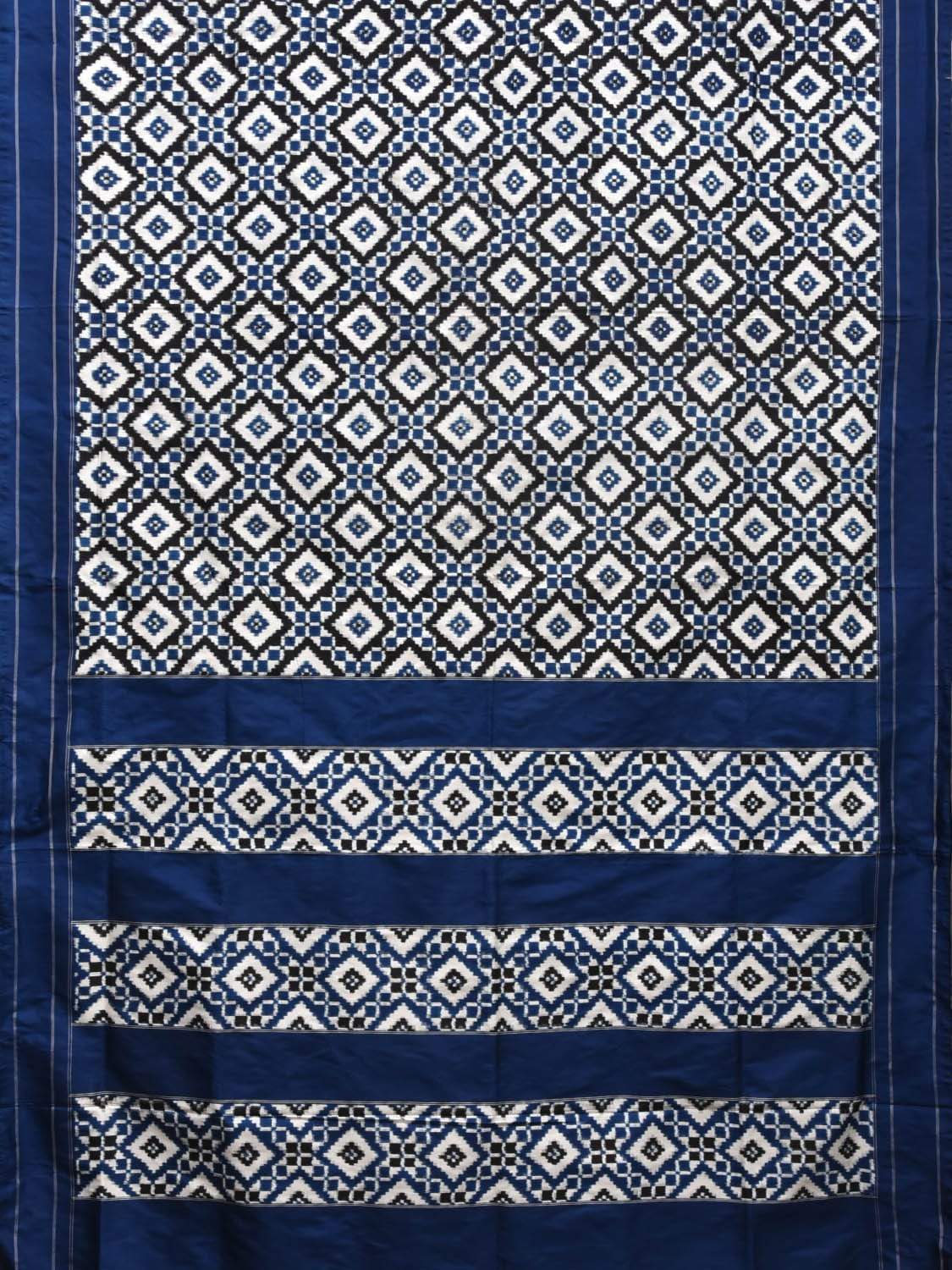 Blue and Black Pochampally Double Ikat Silk Handloom Saree with Telia Design i0592