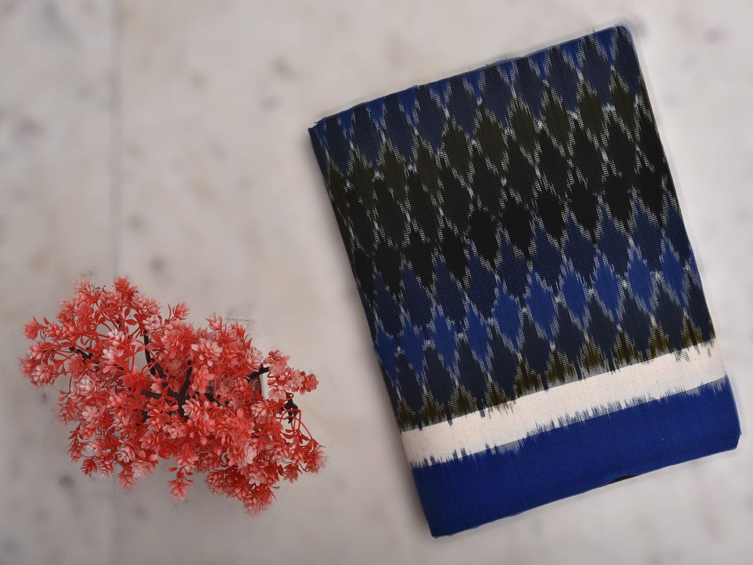 Blue and Black Pochampally Ikat Cotton Handloom Bedsheet with Grill Design 90 x 108 Inches No Pillow Covers bd0064