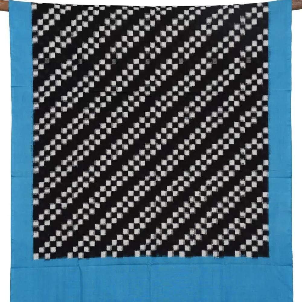 Blue and Black Pochampally Ikat Cotton Handloom Dupatta with Diagonal Design ds1409