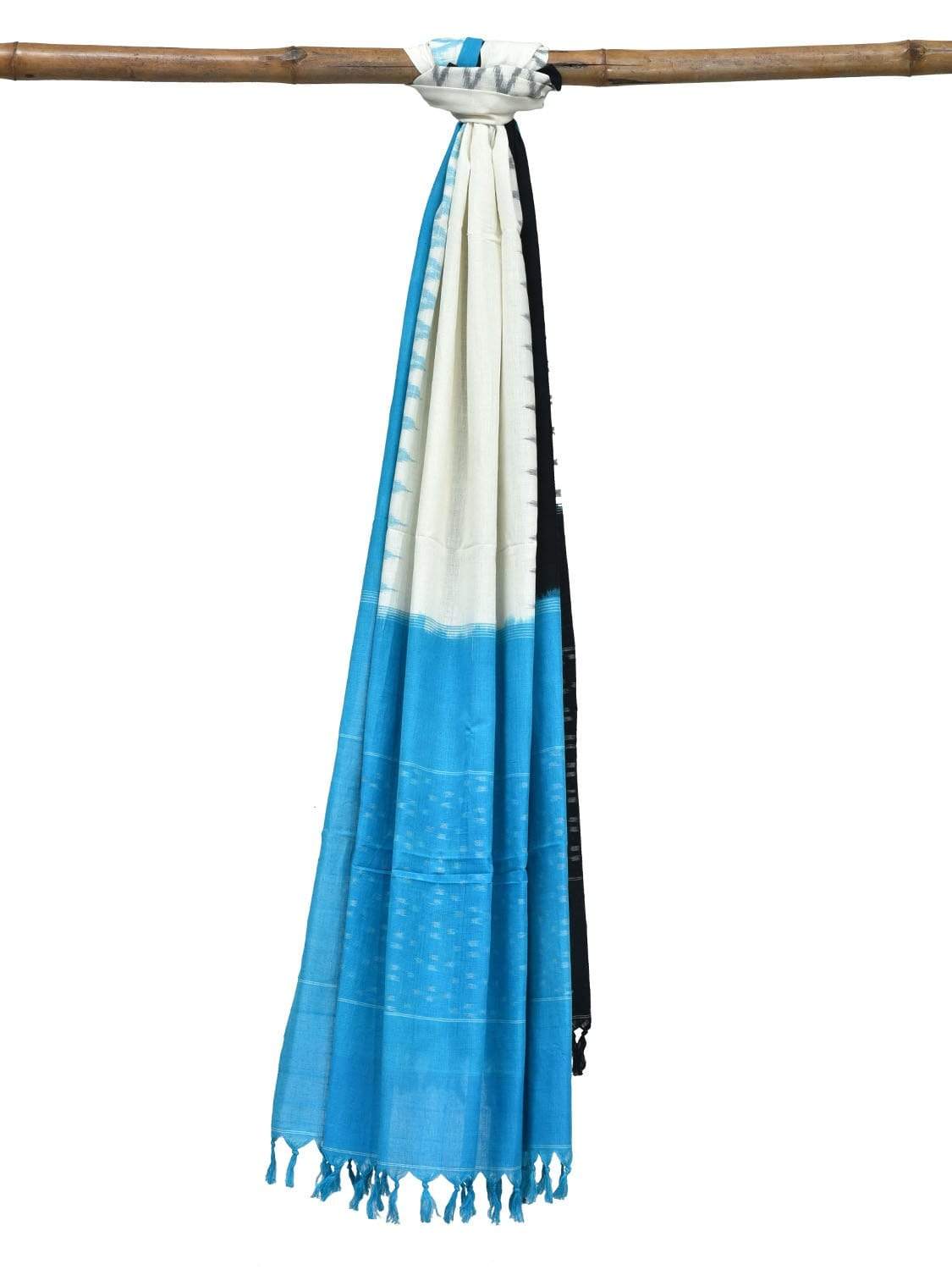 Blue and Black Pochampally Ikat Cotton Handloom Dupatta with Ganga-Jamuna Border ds1843