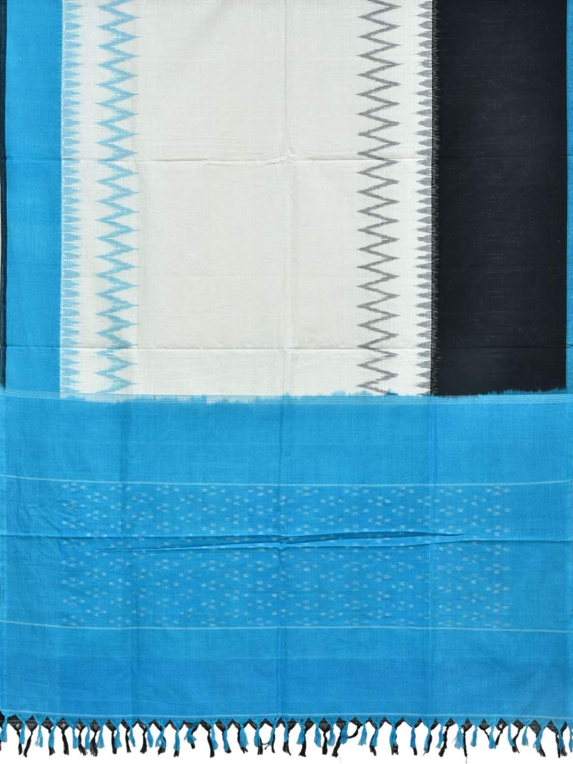 Blue and Black Pochampally Ikat Cotton Handloom Dupatta with Ganga-Jamuna Border ds1843