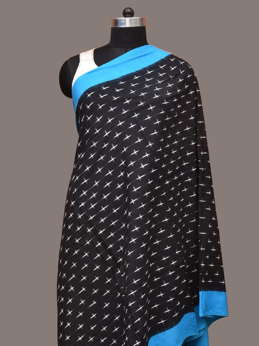 Blue and Black Pochampally Ikat Cotton Handloom Dupatta with Plus Buta Design ds1826