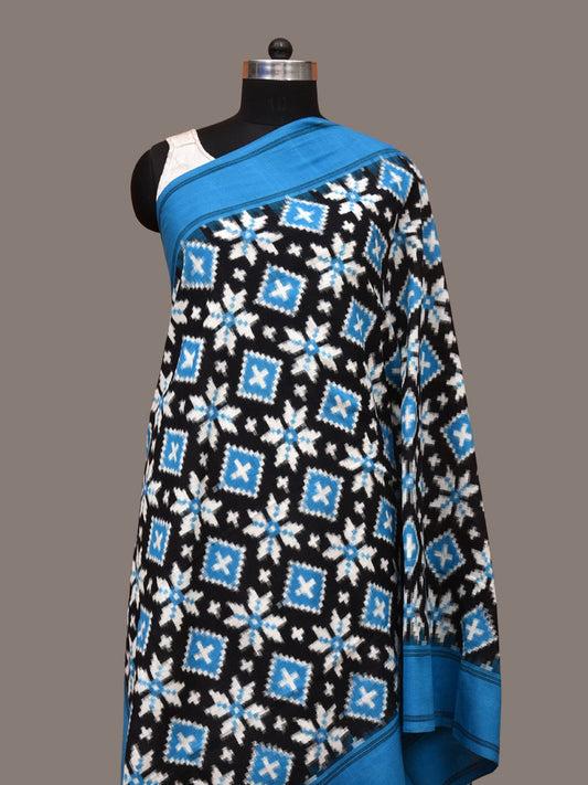 Blue and Black Pochampally Ikat Cotton Handloom Dupatta with Telia Design ds1375
