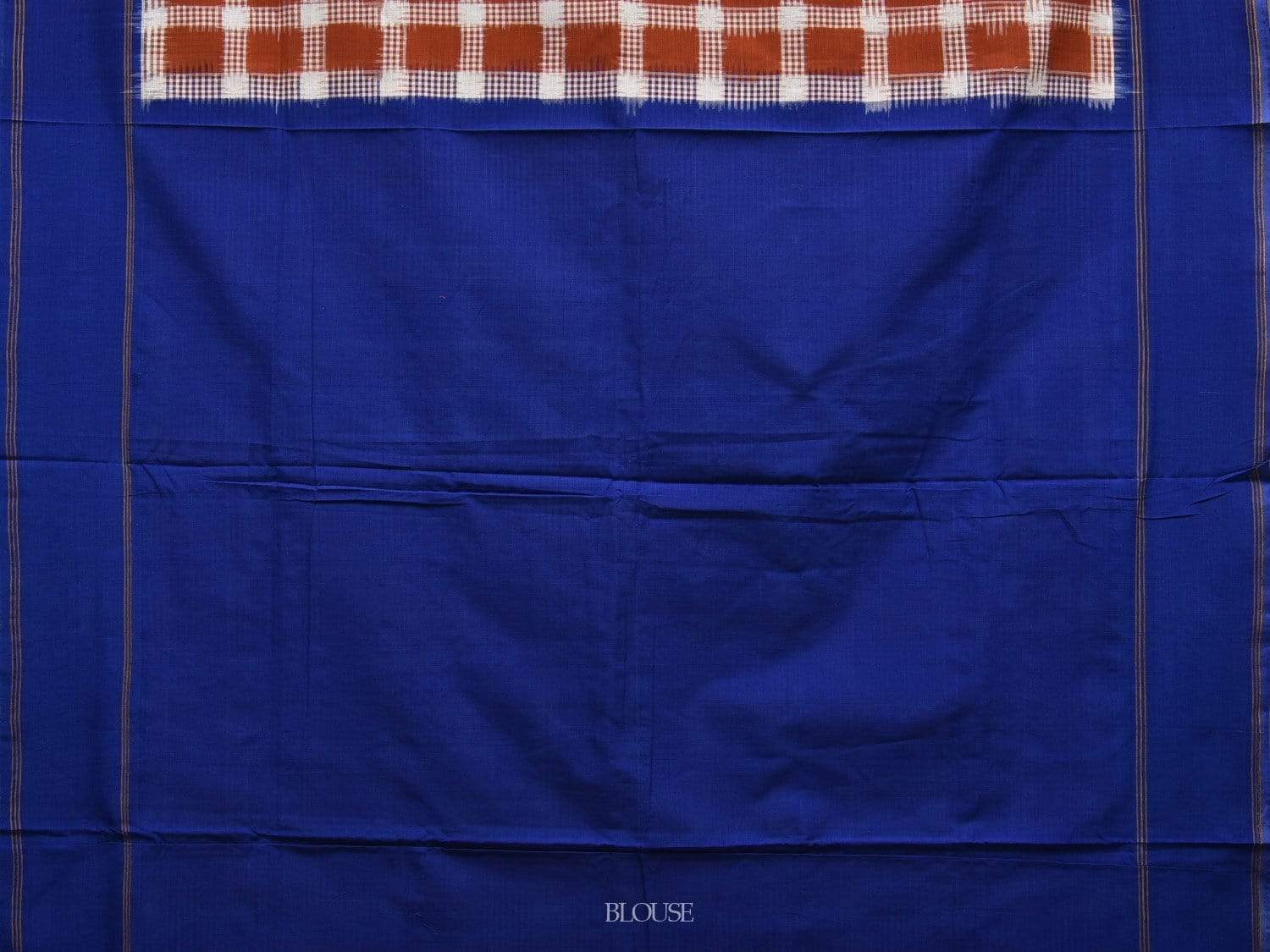 Blue and Brown Pochampally Ikat Cotton Handloom Saree with Checks Design i0598