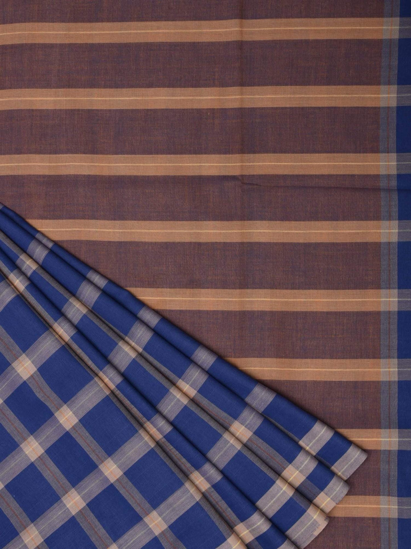 Blue and Cream Organic Cotton Handloom Saree with Checks Design o0155