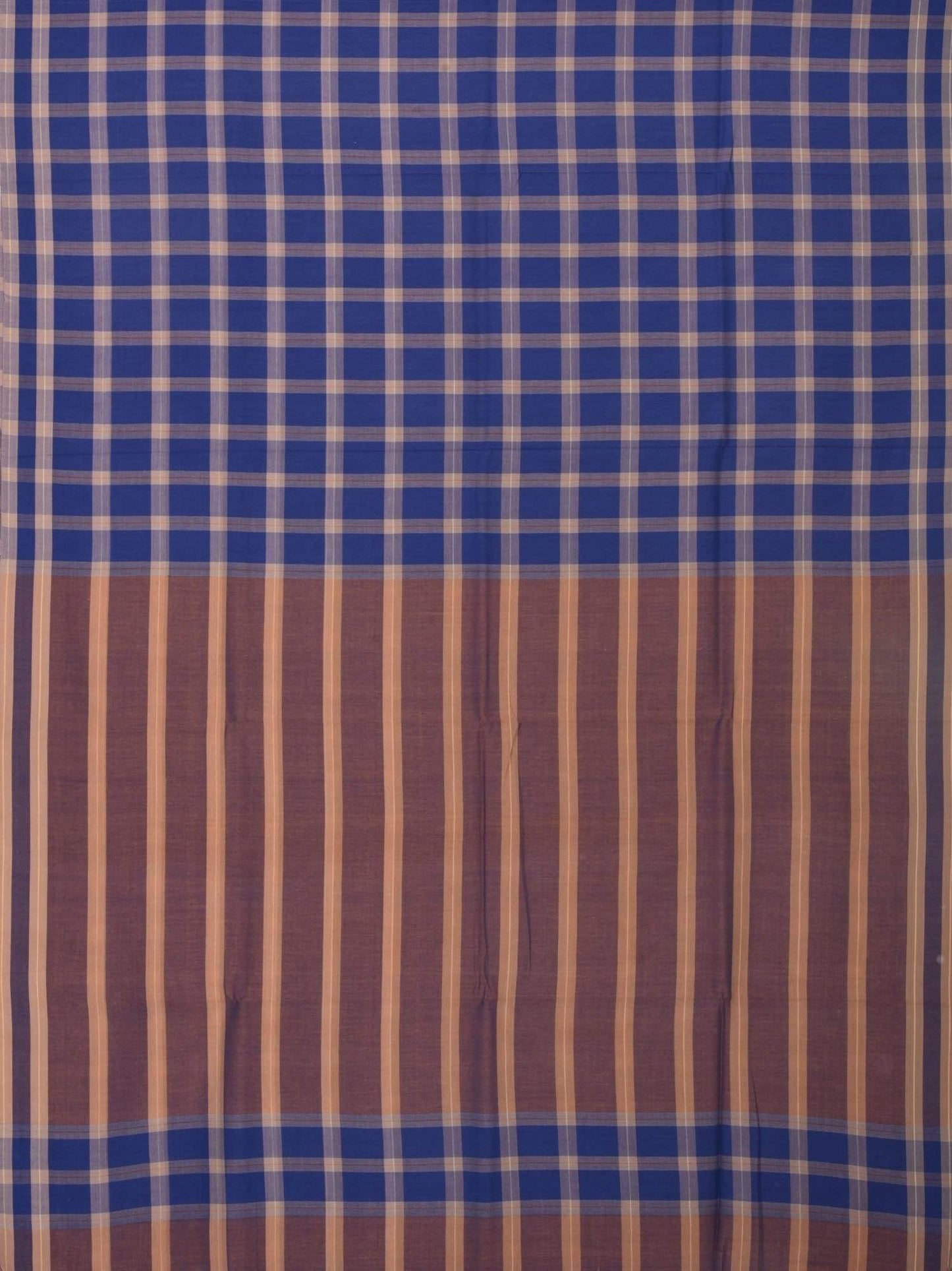 Blue and Cream Organic Cotton Handloom Saree with Checks Design o0155
