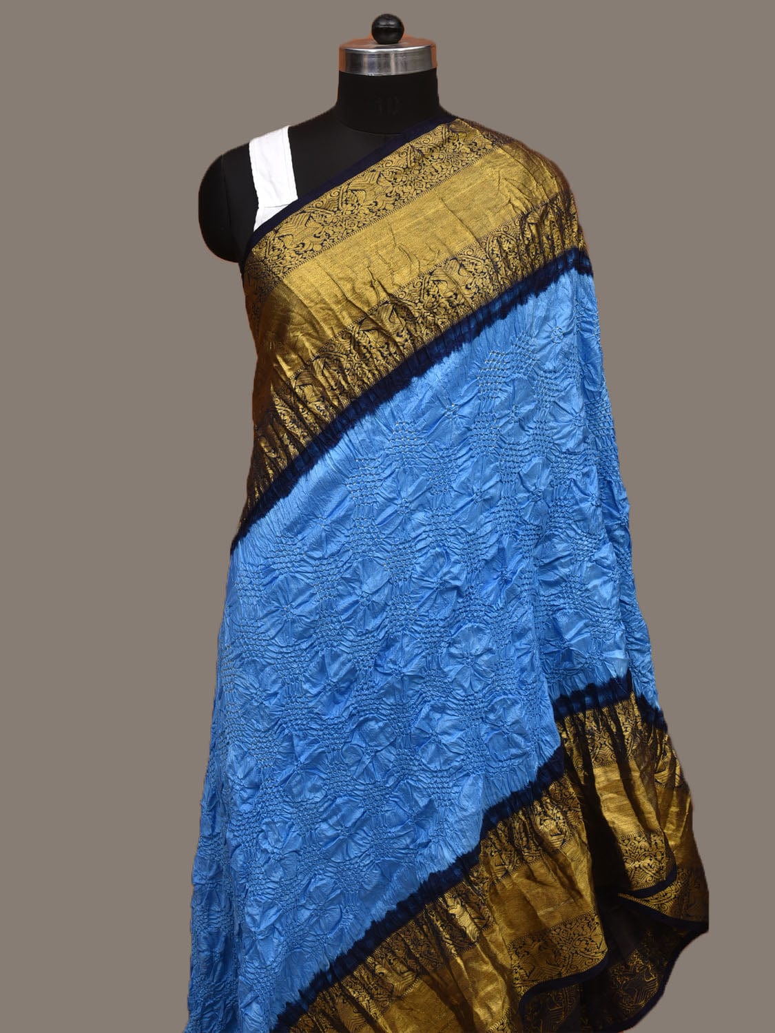 Blue and Dark Blue Bandhani Kanchipuram Silk Handloom Dupatta with Border Design ds3016