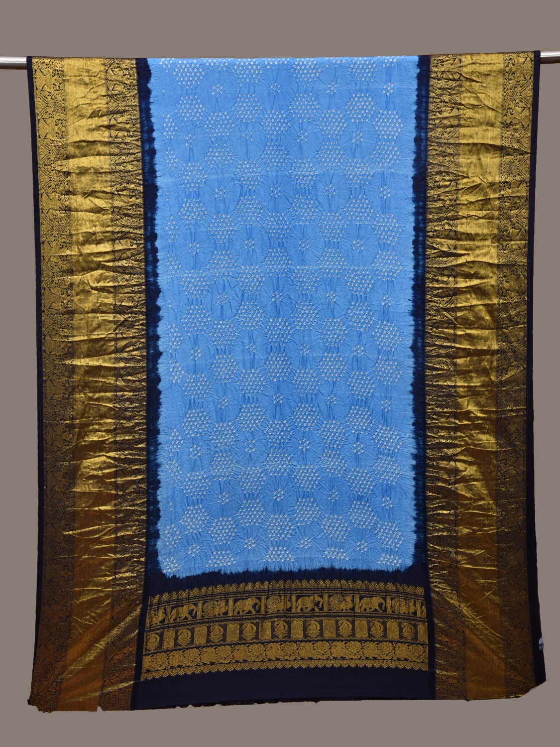 Blue and Dark Blue Bandhani Kanchipuram Silk Handloom Dupatta with Border Design ds3016