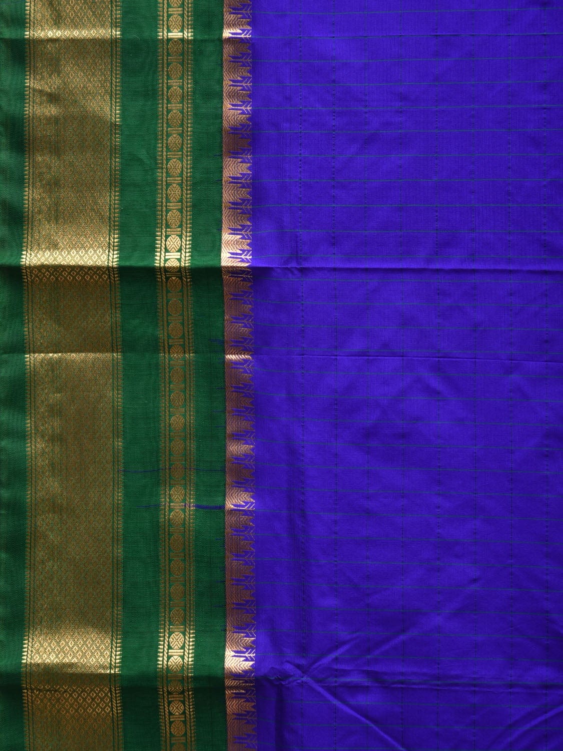 Blue and Green Gadwal Silk Handloom Saree with Checks Design g0286