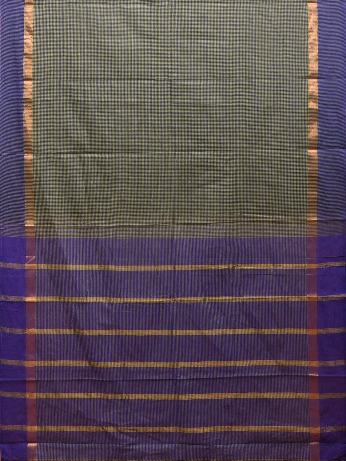 Blue and Green Kanchipuram Cotton Saree with Small Checks Design k0610