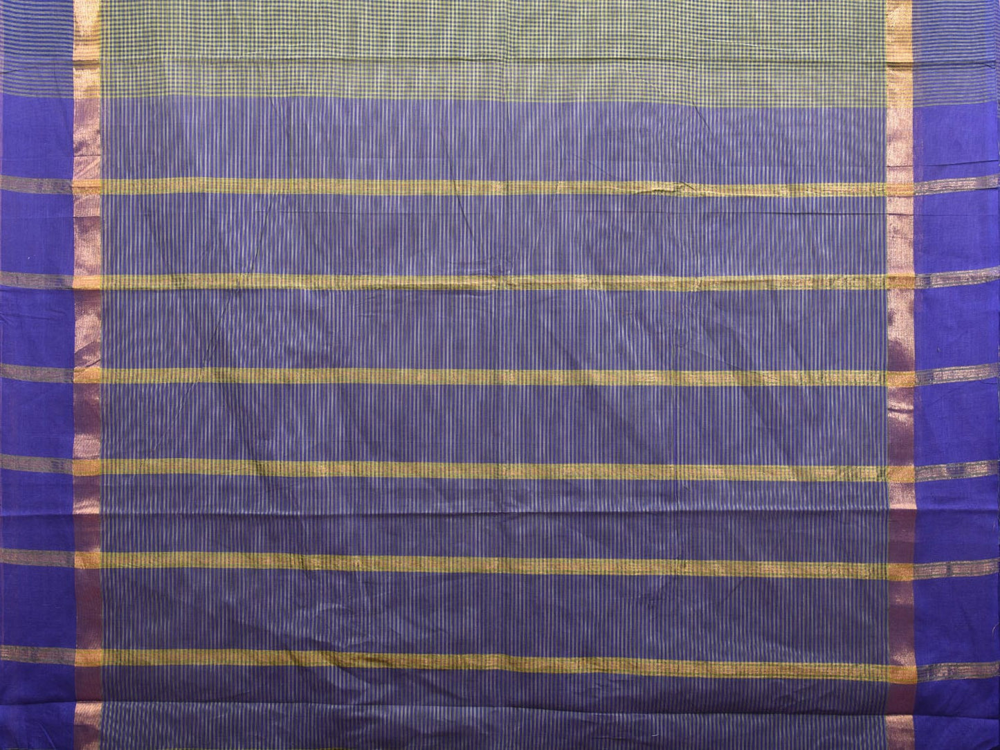 Blue and Green Kanchipuram Cotton Saree with Small Checks Design k0610