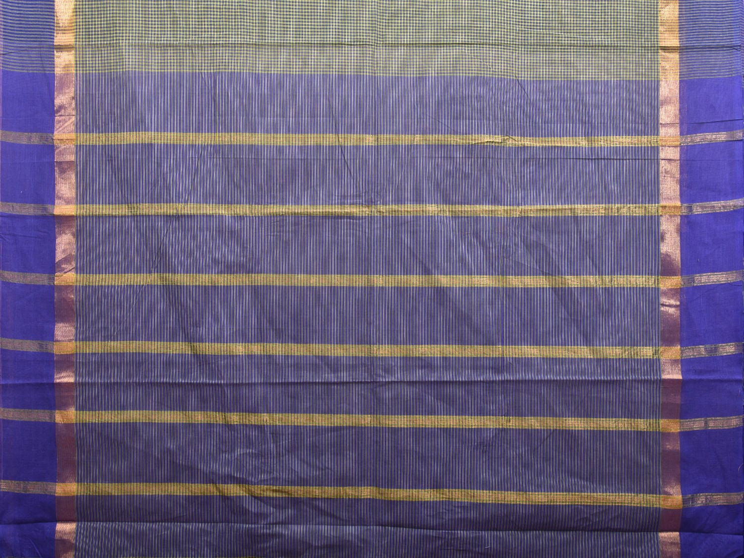 Blue and Green Kanchipuram Cotton Saree with Small Checks Design k0610