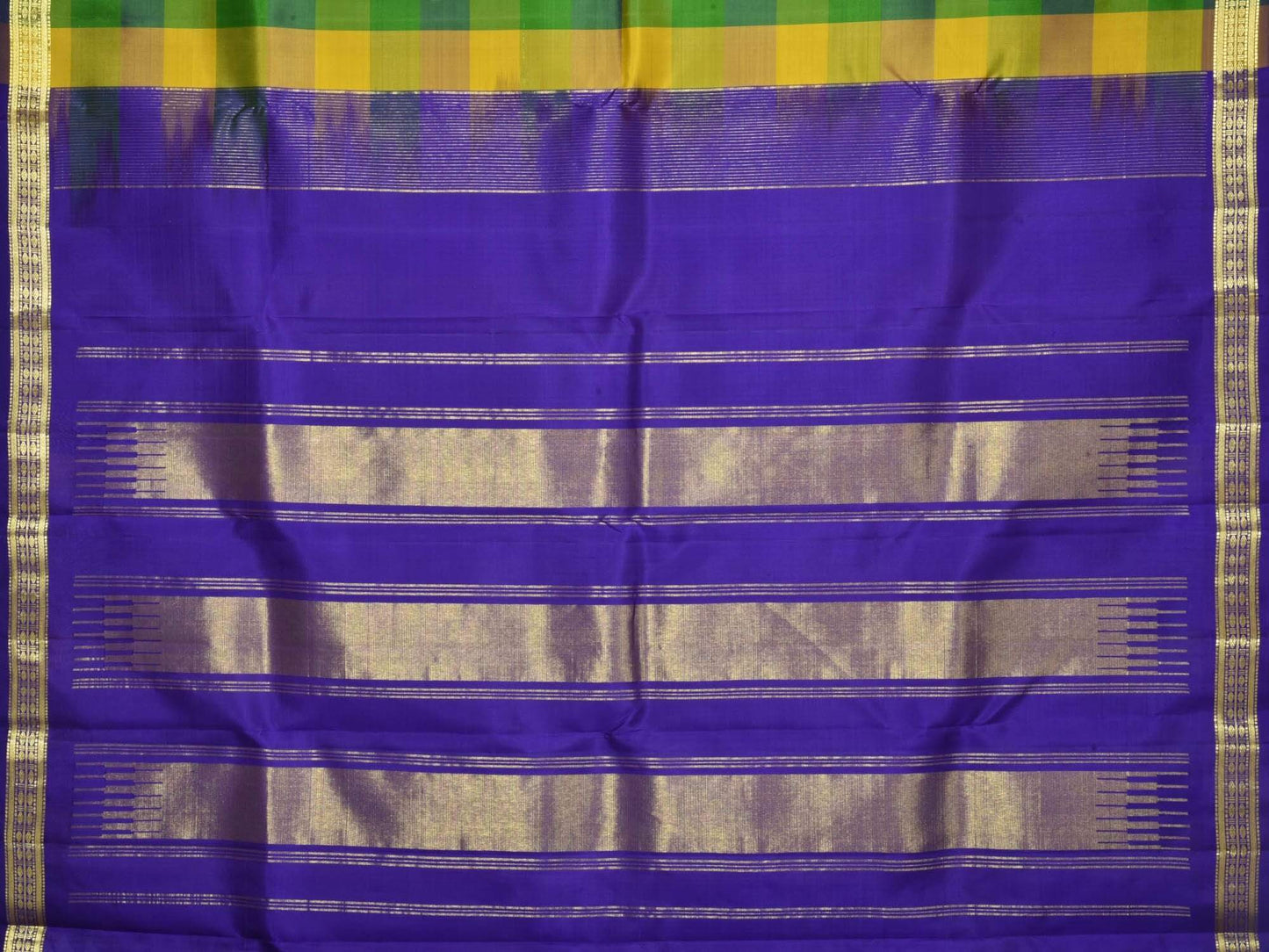 Blue and Green Kanchipuram Silk Handloom Saree with Checks Design K0363