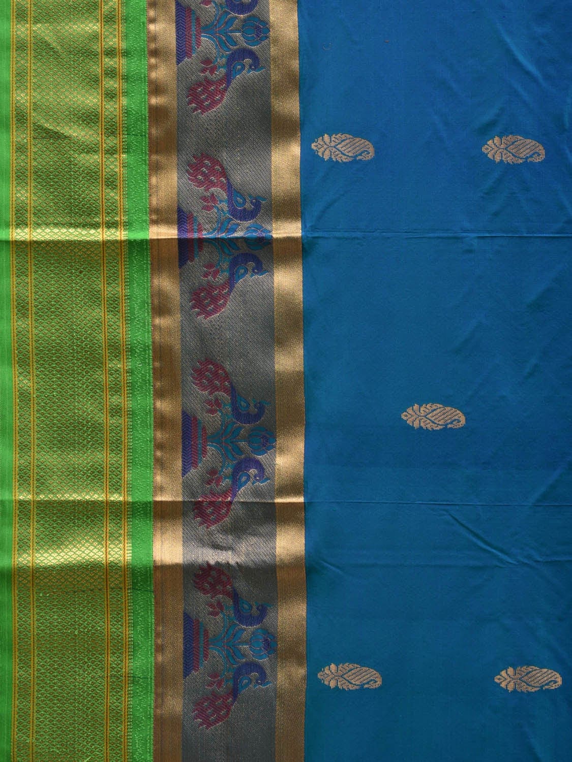Blue and Green Paithani Silk Handloom Saree with Pallu and Border Design p0417