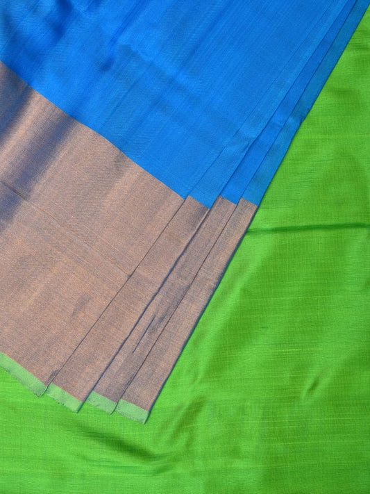 Blue and Green Uppada Silk Handloom Plain Saree with Big Border Design u1986