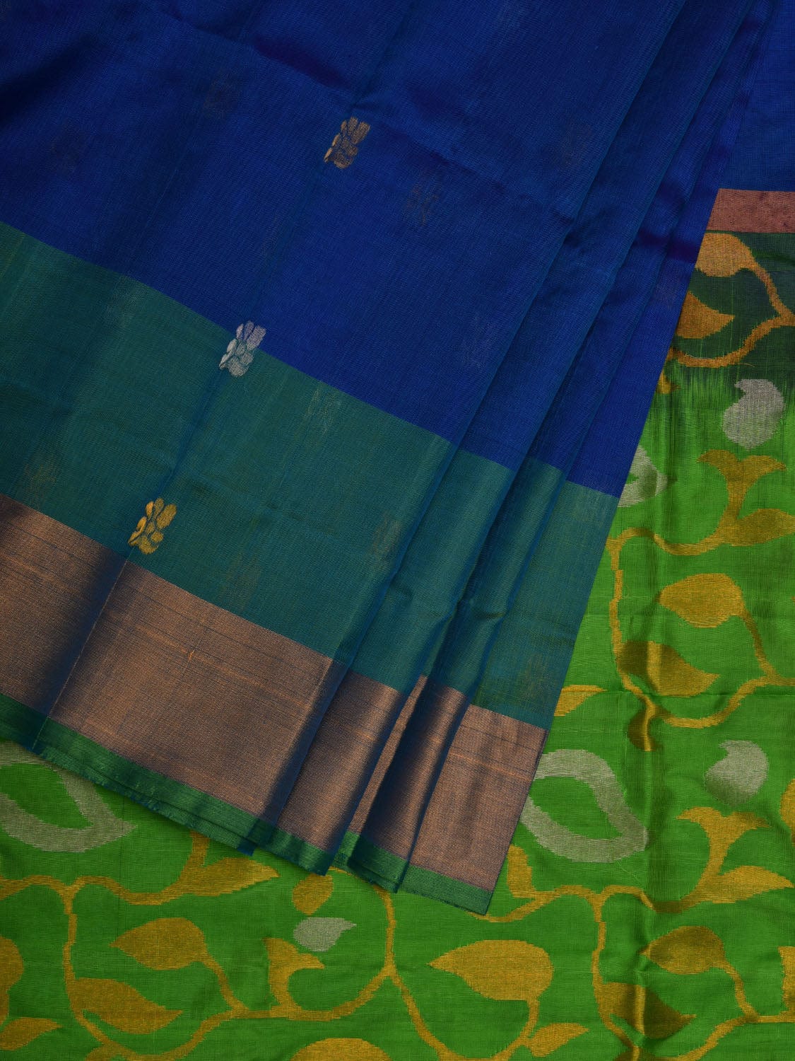 Blue and Green Uppada Silk Handloom Saree with Buta and Rich Pallu Design u1892