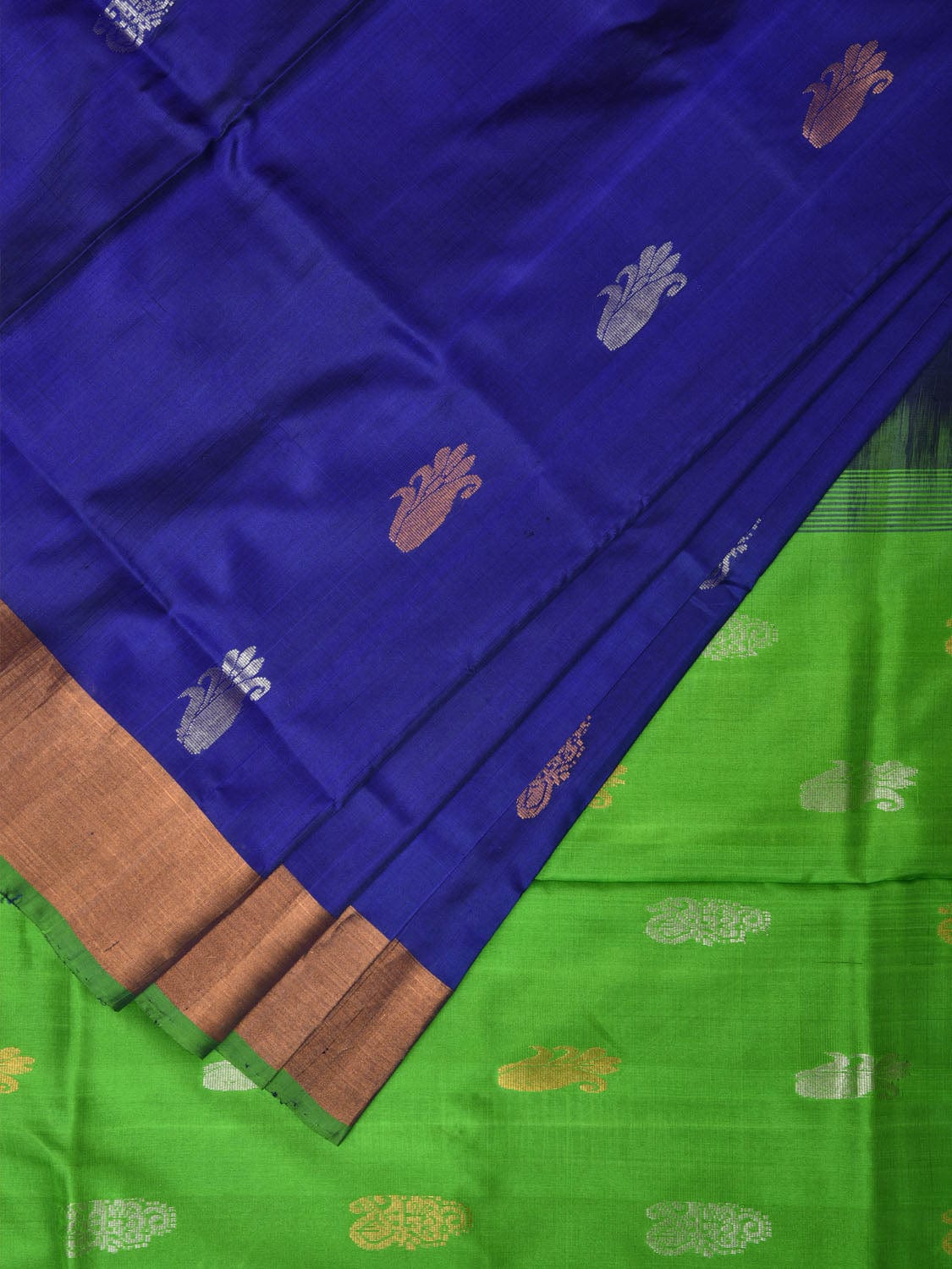Blue and Green Uppada Silk Handloom Saree with Buta Design u1982