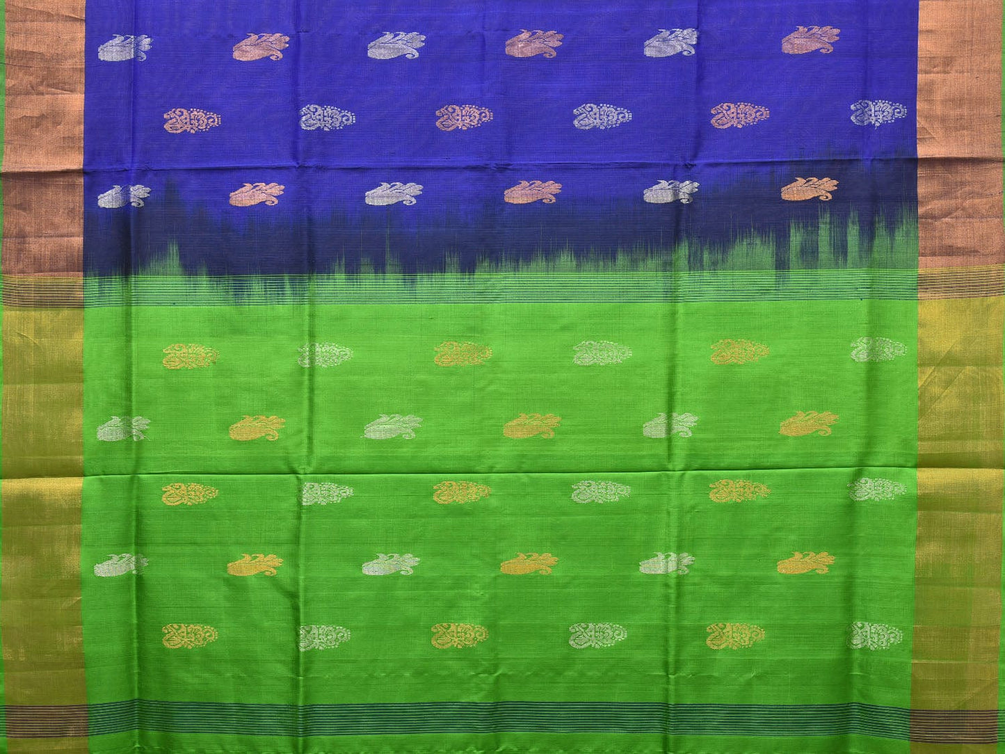 Blue and Green Uppada Silk Handloom Saree with Buta Design u1982