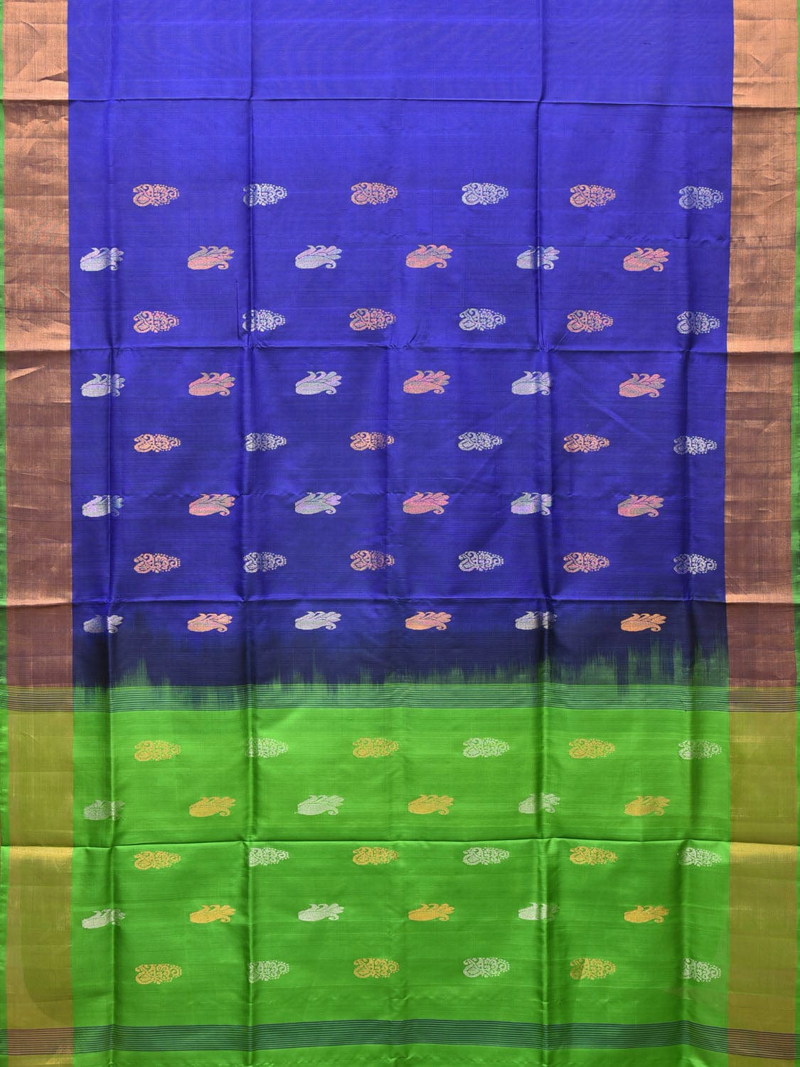 Blue and Green Uppada Silk Handloom Saree with Buta Design u1982