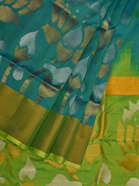 Blue and Green Uppada Silk Handloom Saree with One Side Lotus Border Design u1908
