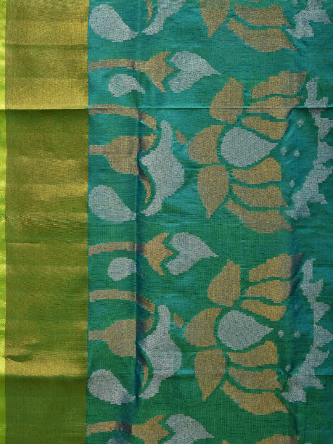 Blue and Green Uppada Silk Handloom Saree with One Side Lotus Border Design u1908