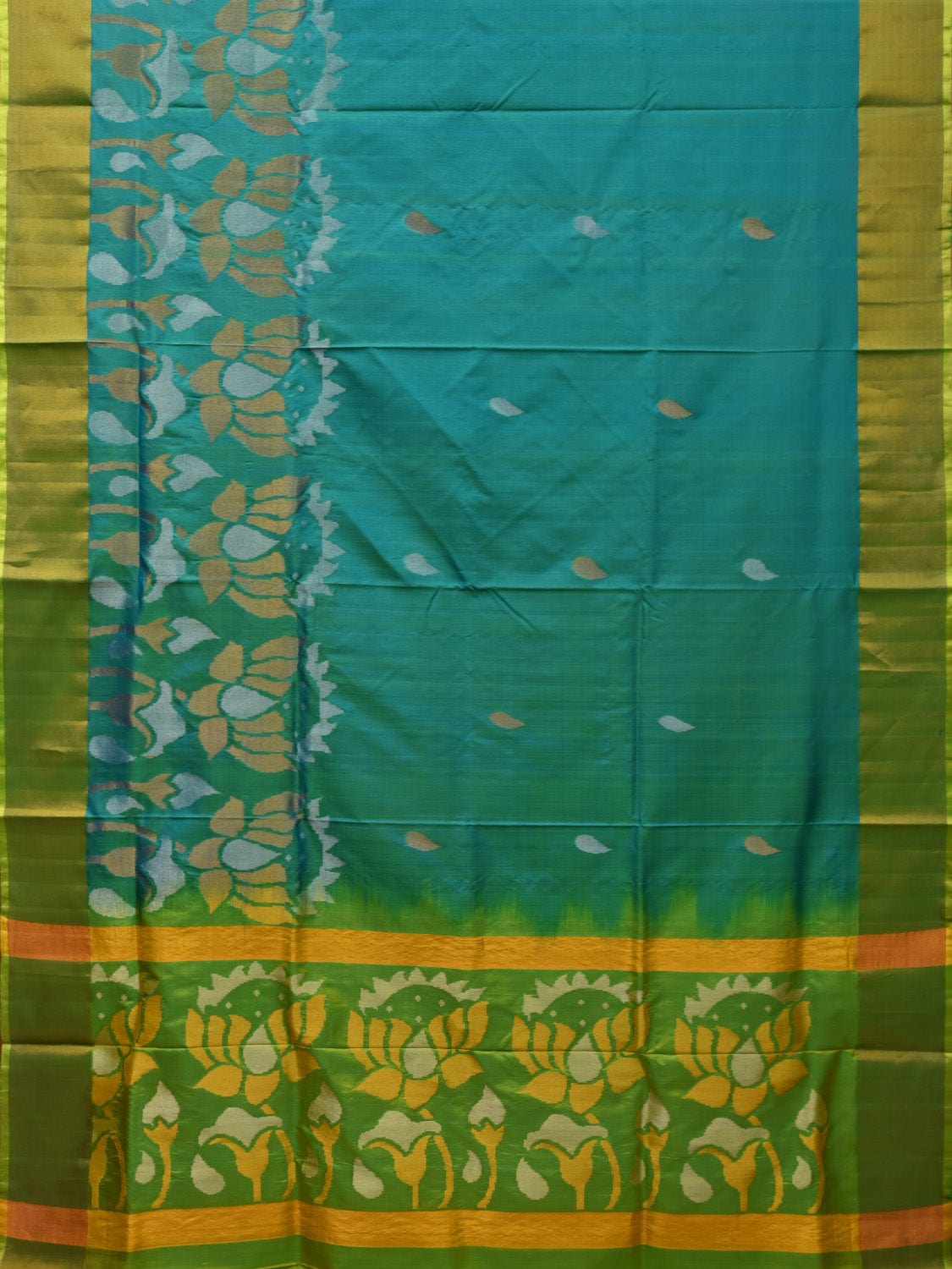 Blue and Green Uppada Silk Handloom Saree with One Side Lotus Border Design u1908