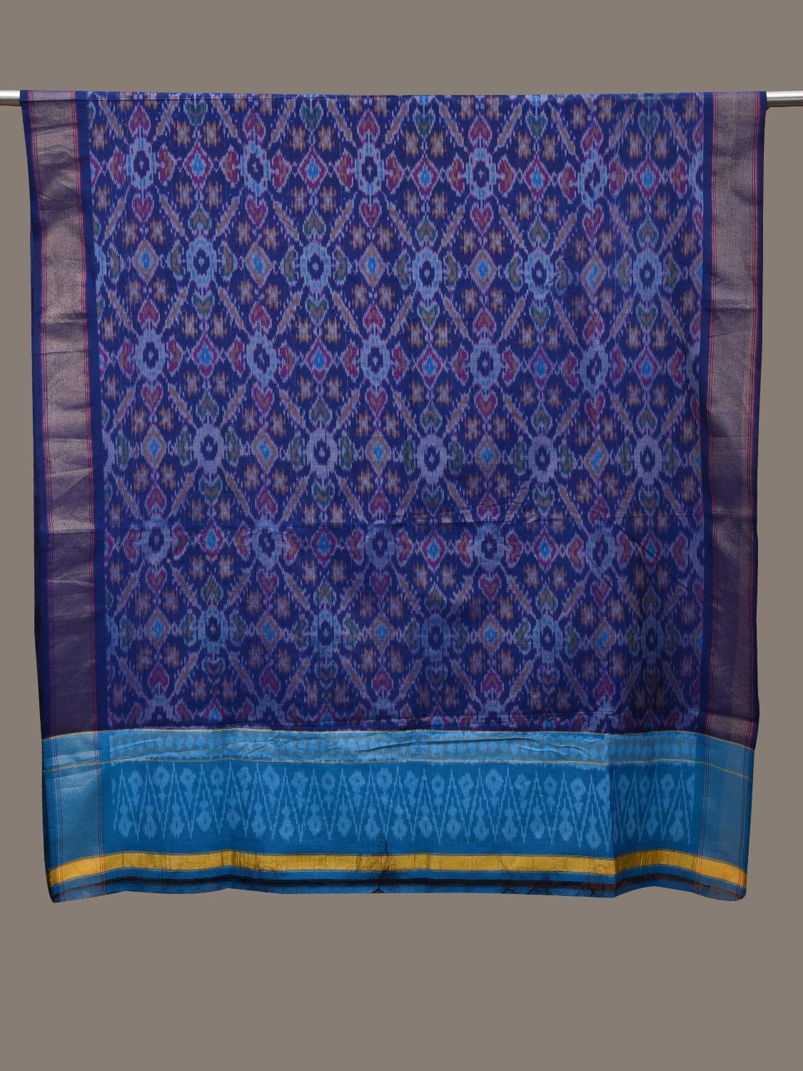 Blue and Light Blue Pochampally Ikat Cotton Silk Handloom Dupatta with Grill Design ds2778