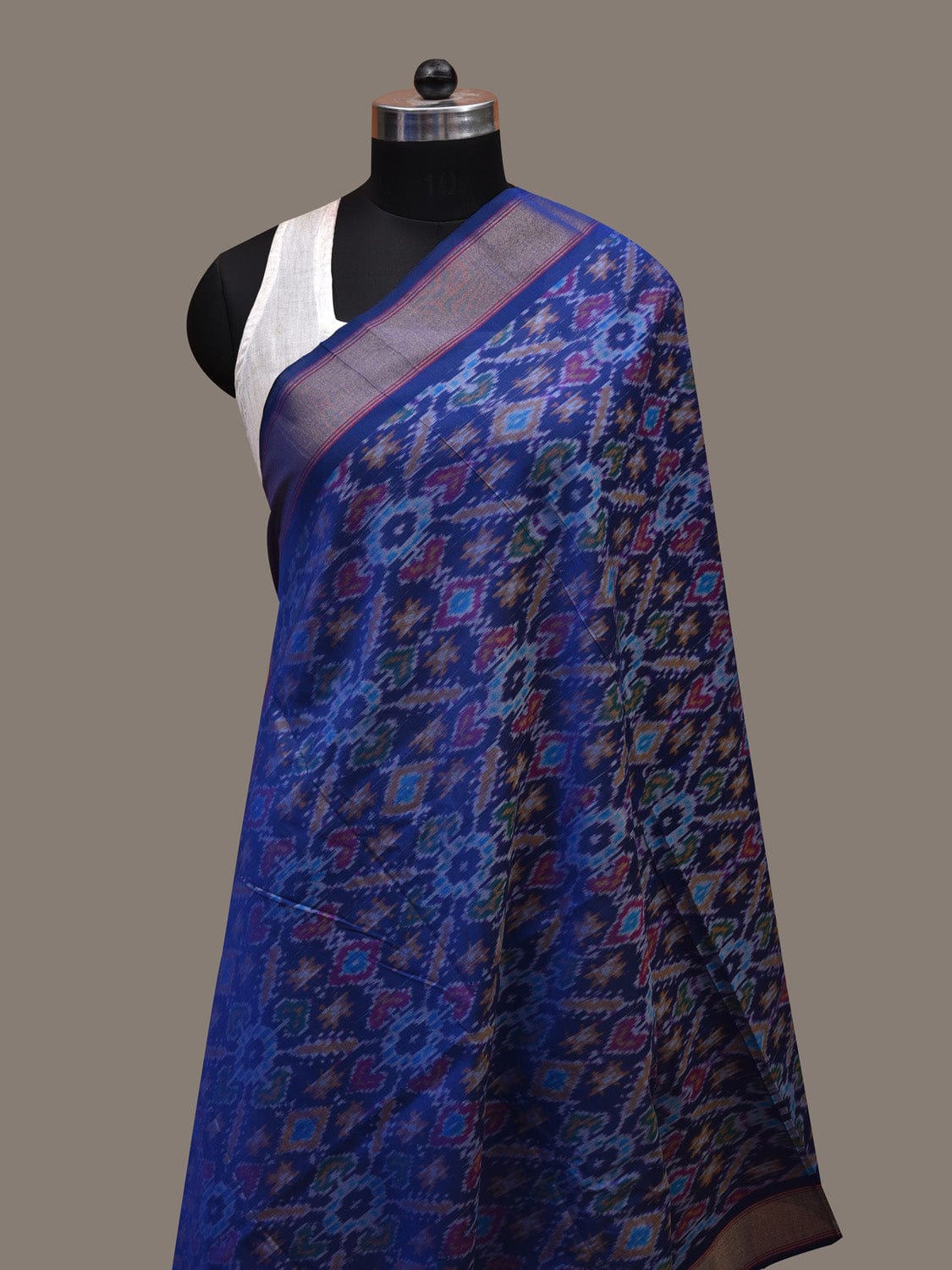 Blue and Light Blue Pochampally Ikat Cotton Silk Handloom Dupatta with Grill Design ds2778