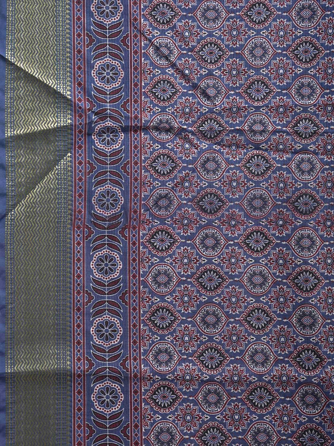 Blue and Maroon Bamboo Cotton Saree with DIgital Print Design bc0843