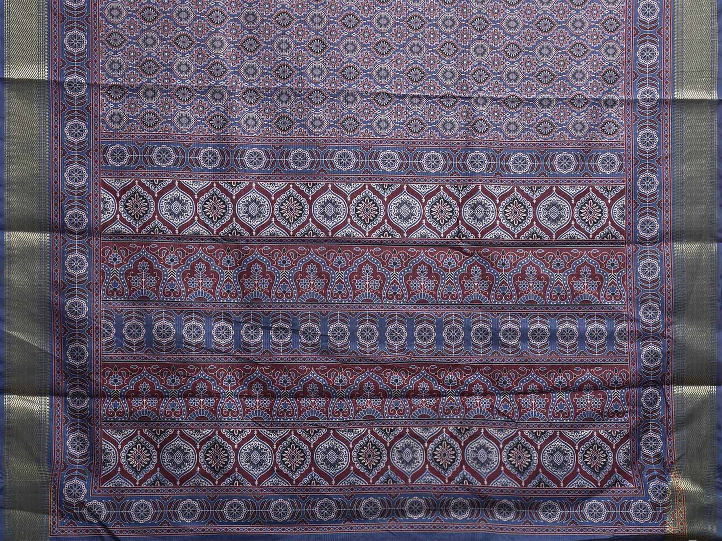 Blue and Maroon Bamboo Cotton Saree with DIgital Print Design bc0843