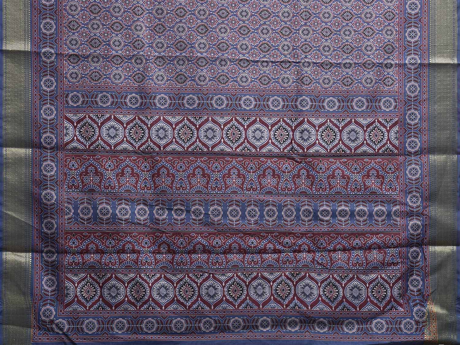 Blue and Maroon Bamboo Cotton Saree with DIgital Print Design bc0843