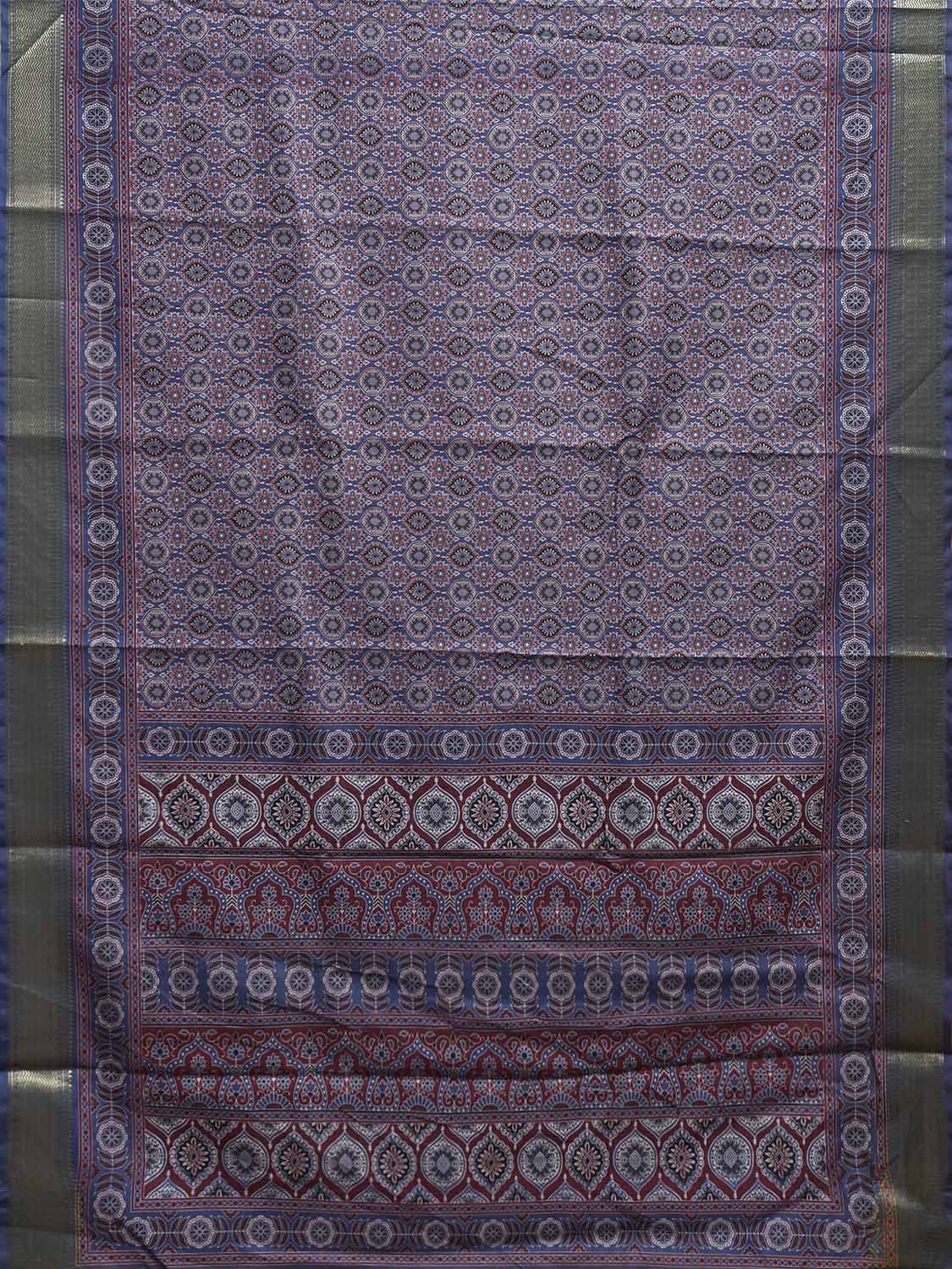 Blue and Maroon Bamboo Cotton Saree with DIgital Print Design bc0843