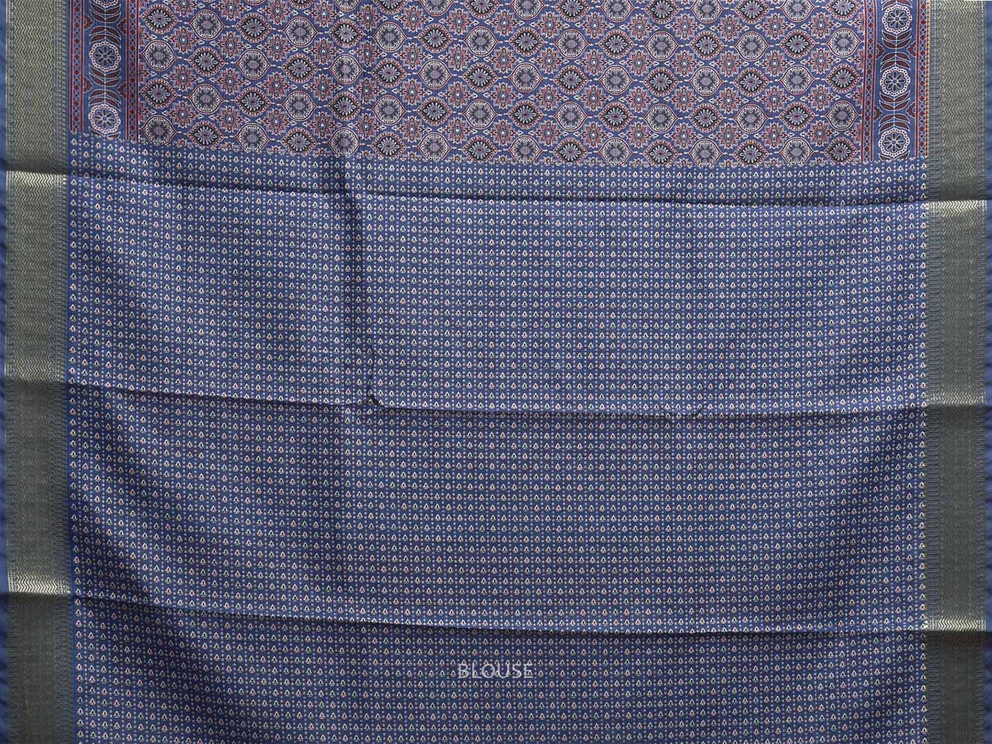 Blue and Maroon Bamboo Cotton Saree with DIgital Print Design bc0843