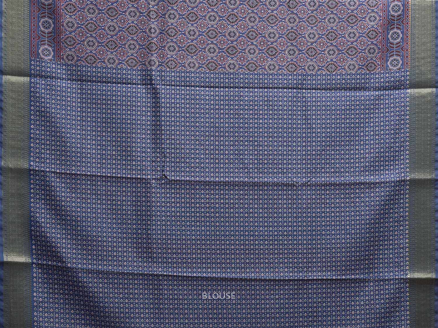 Blue and Maroon Bamboo Cotton Saree with DIgital Print Design bc0843