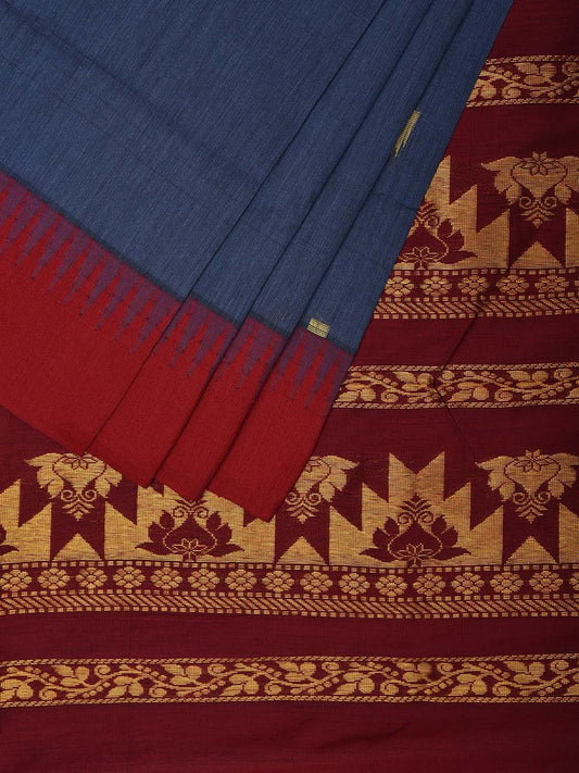 Blue and Maroon Gadwal Cotton Saree with Pallu and Border Design g0424