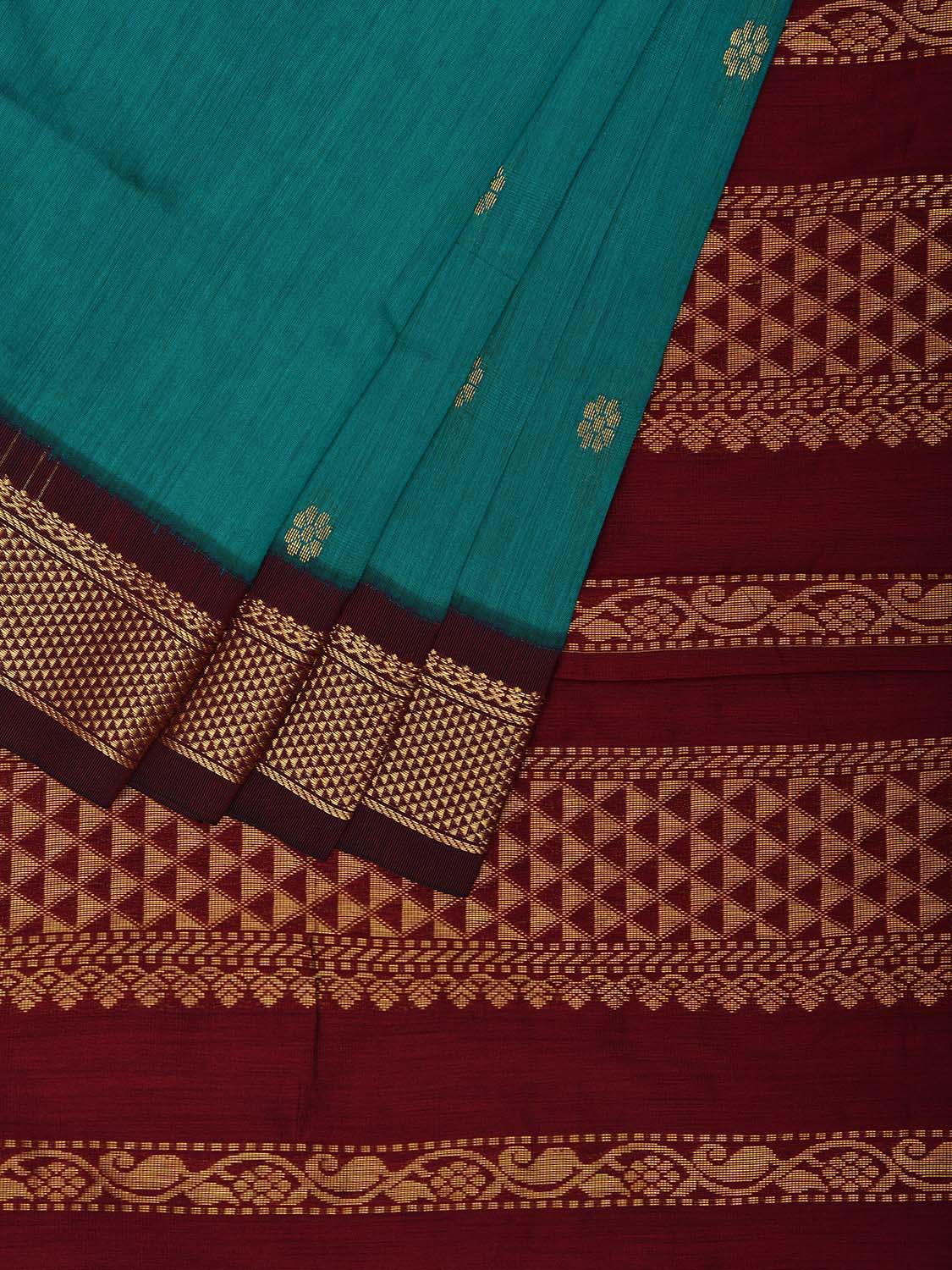 Blue and Maroon Gadwal Cotton Saree with Pallu and Border Design g0443