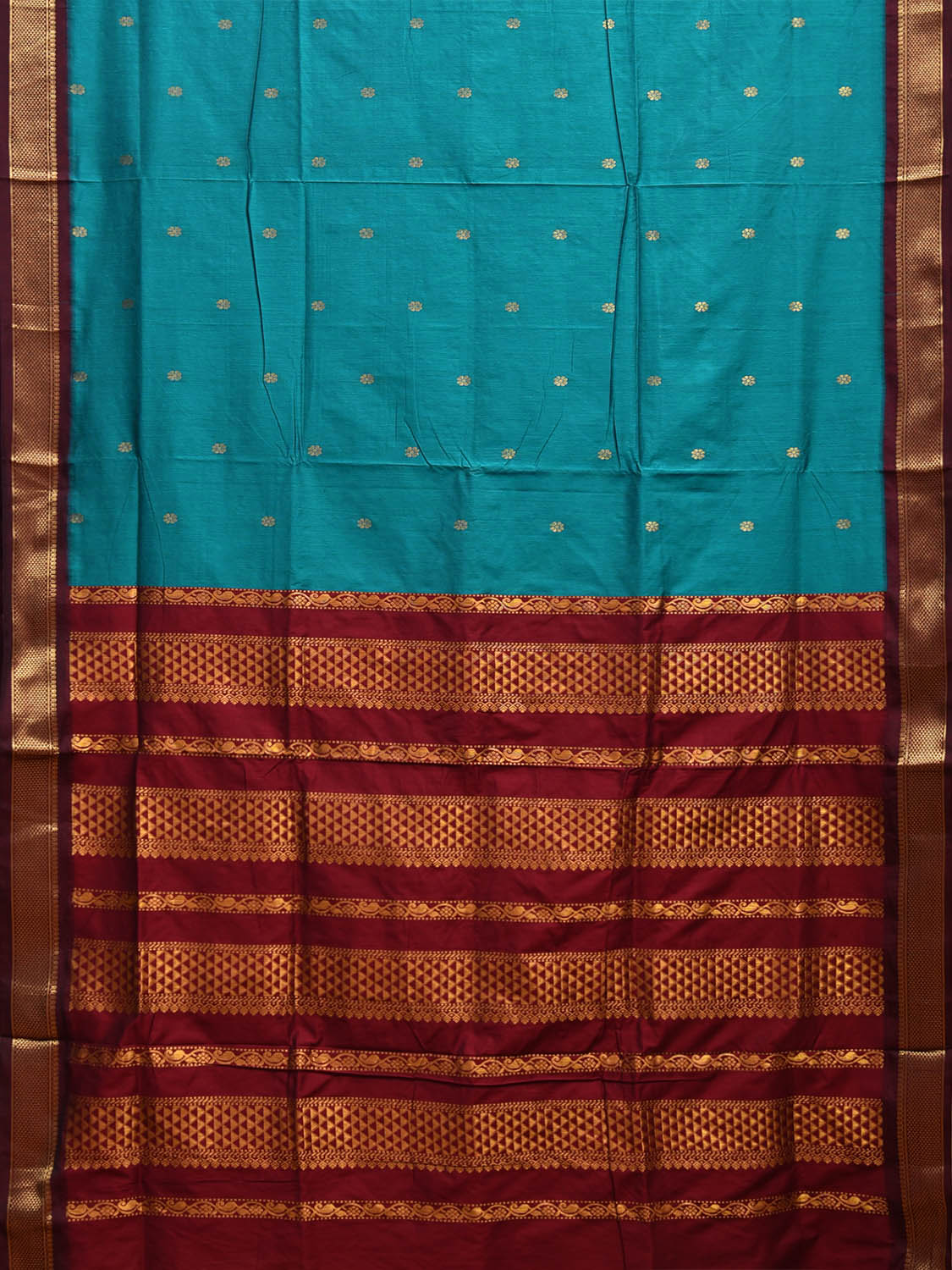 Blue and Maroon Gadwal Cotton Saree with Pallu and Border Design g0443