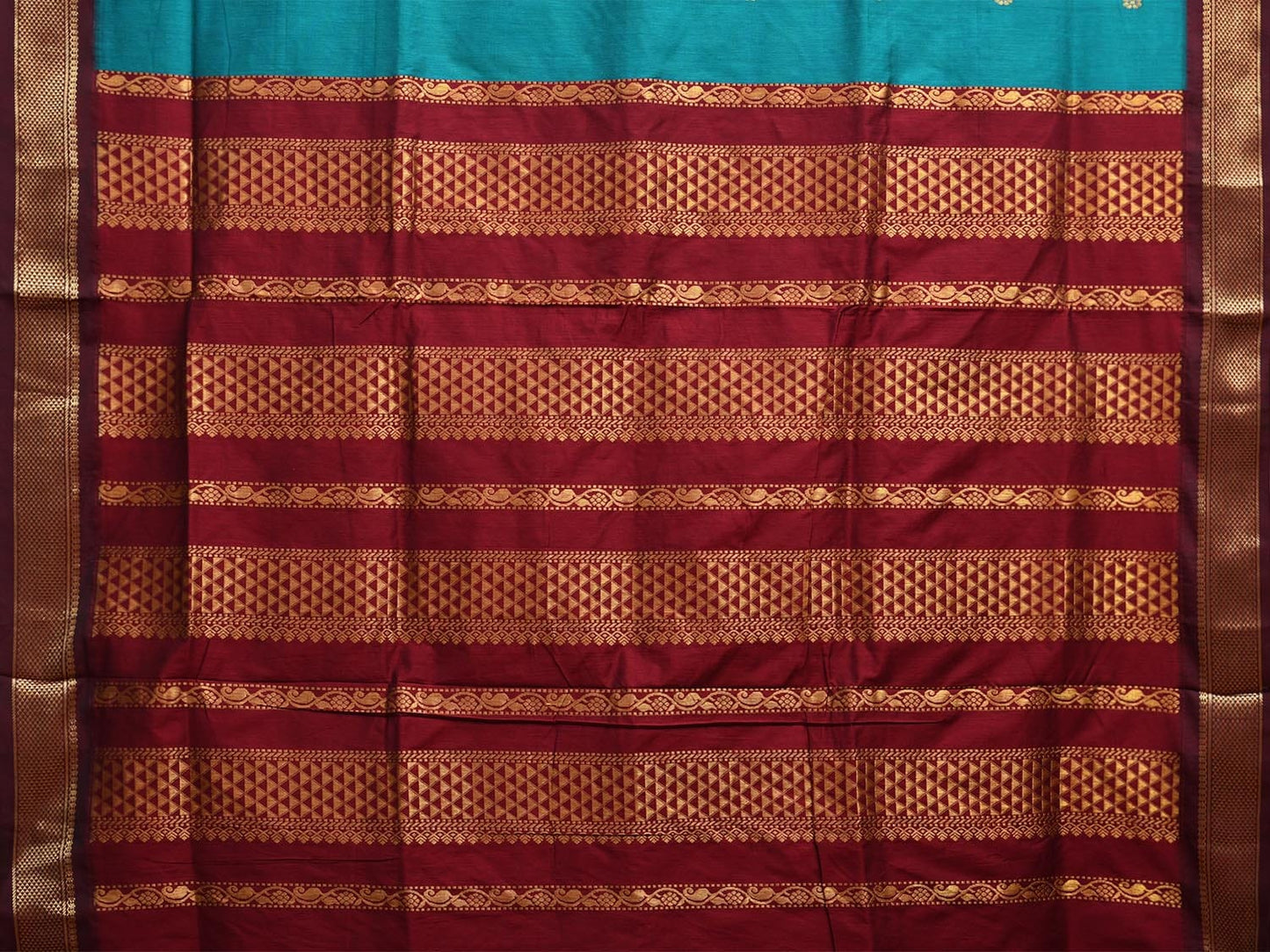 Blue and Maroon Gadwal Cotton Saree with Pallu and Border Design g0443