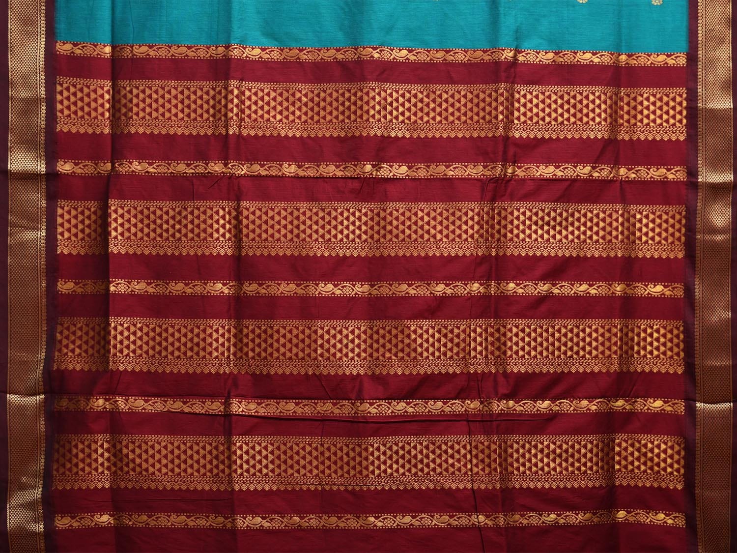 Blue and Maroon Gadwal Cotton Saree with Pallu and Border Design g0443